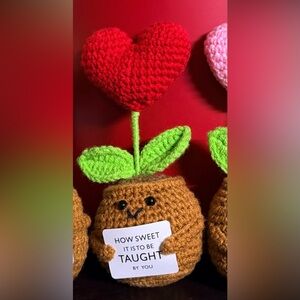 Red Crochet Heart with Green Stem